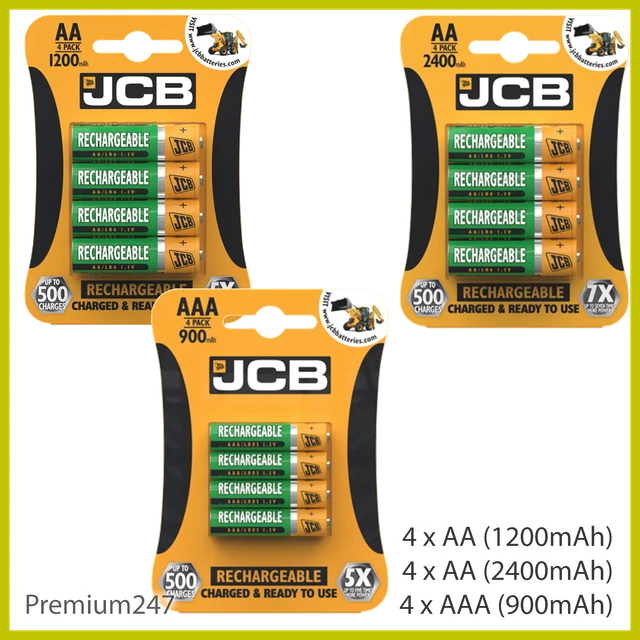 JCB RECHARGEABLE BATTERIES AA AAA NiMH Pre Charged 1200 2400 900mAh NEW UK £7.69 PicClick UK