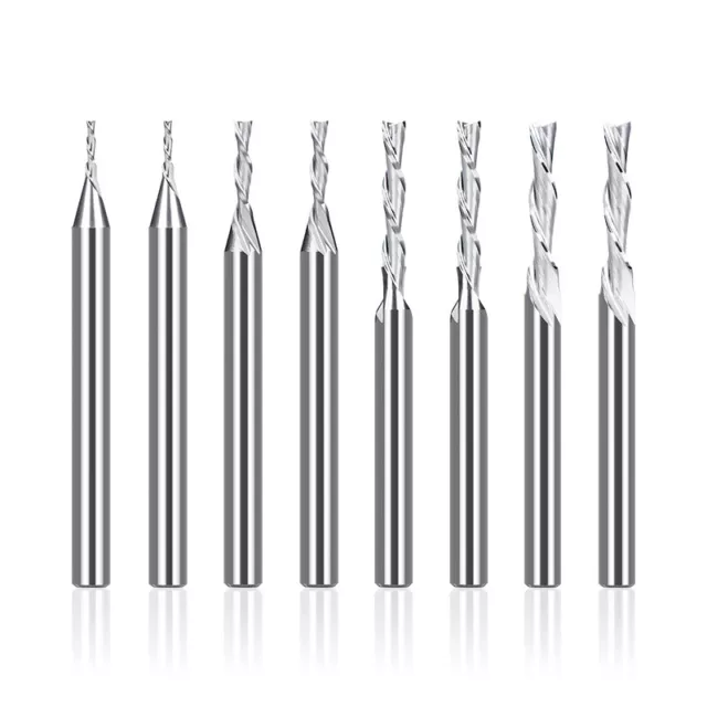2 Flute Downcut CNC Router Bit 1/8'' Shank Carbide End Mill Cutter 0.8-2.5 Dia