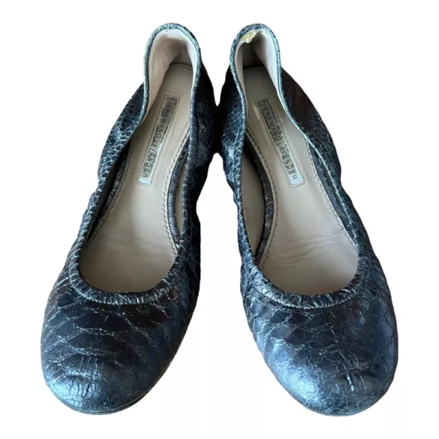 Vera Wang Lavender Women's Ballet Flats Leather Pewter Snake Size 4 Girls size 2