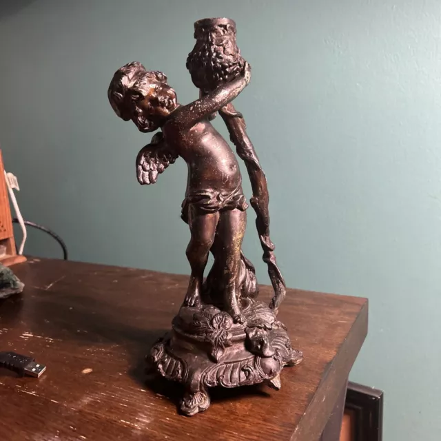 century-old bronze angel Cherub candlesticks from the French Art Nouveau period
