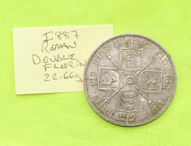 1887 Roman Silver DOUBLE FLORIN Coin VICTORIA (1837 - 1901) 22.66grams ESC394