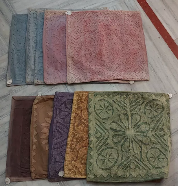 Fundas Cojín Lote De 10 Aplique Trabajo Vintage Algodón Multicolor Almohada #7