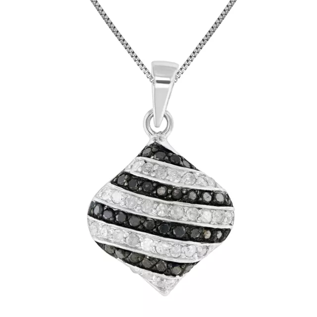 0,90 kt schwarz-weiß Diamant Anhänger Halskette für Damen 0,925 Sterlingsilber