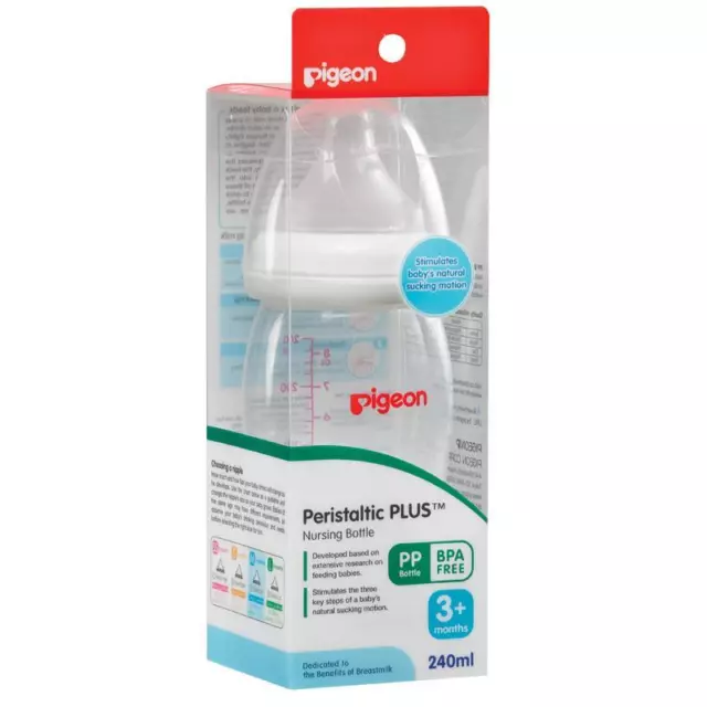 PIGEON Peristaltic plus NURSING BOTTLE 240ml BPA FREE 3+ month M teat WIDE neck