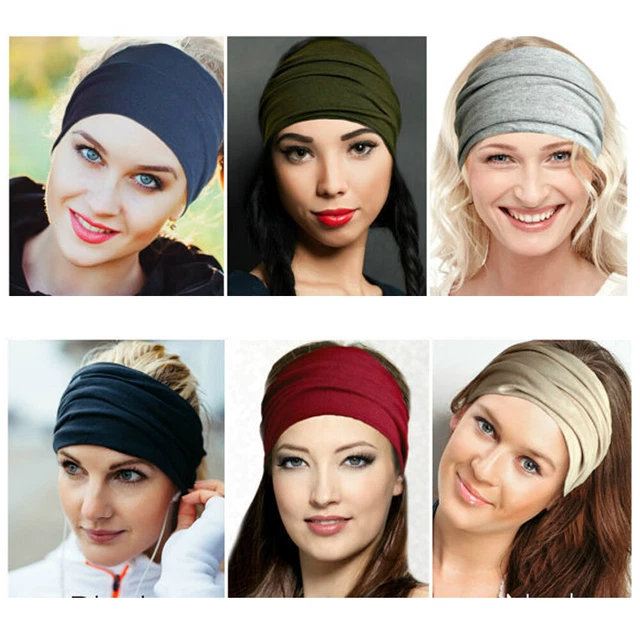 Fascia per capelli donna yoga SPORTS larga elasticizzata boho turbante confezione testa↑ P