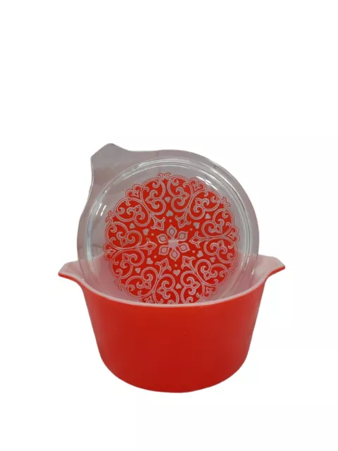 Pyrex - 473 - Red Celtic Floral Flower Promotional - Round Casserole RARE