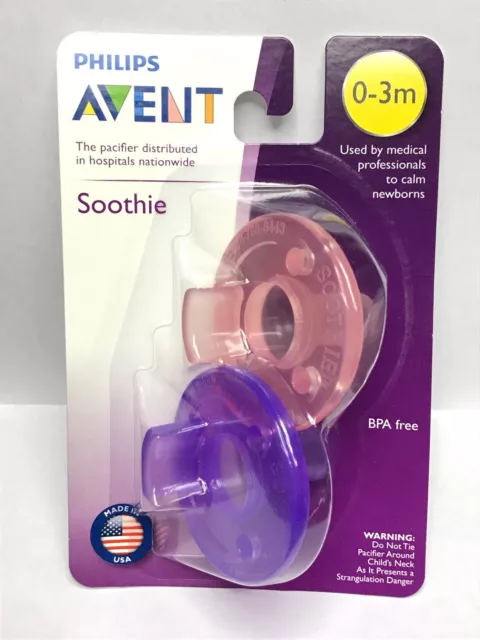 2-Pack Philips AVENT Soothie Pacifier 0-3 Months Baby BPA FREE Pink/Purple