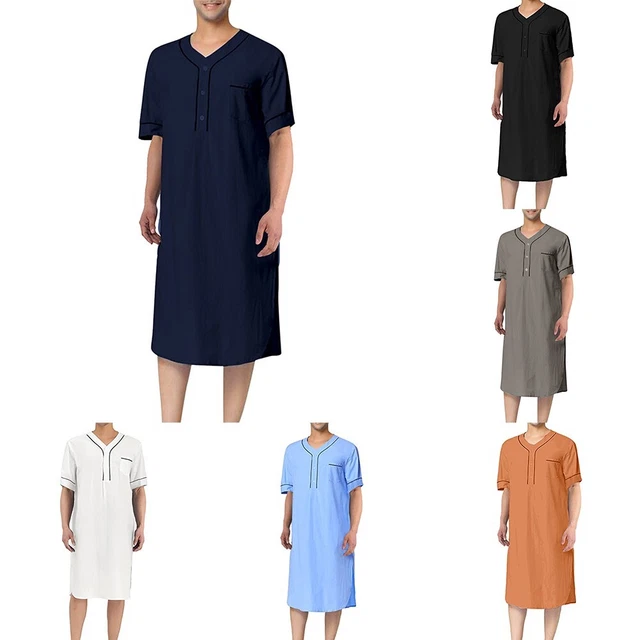Abito da uomo abbigliamento musulmano Jubba camicia da notte sciolta pigiama abito pigiama manica