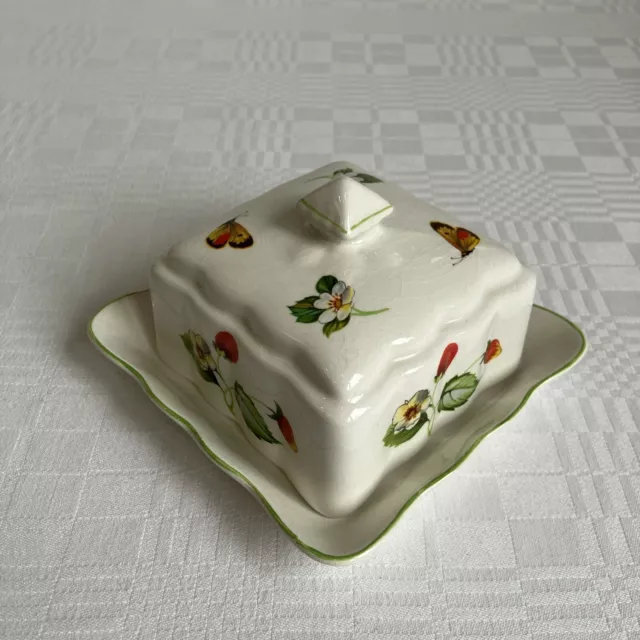 James Kent Old Foley Strawberry Cheese / Butter Dish - Charming Vintage + Rare 2