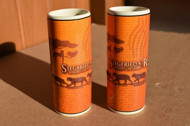 Siegfried & Roy Shot Glasses Set Of 2 Las Vegas Mirage White Tiger 4" Tall