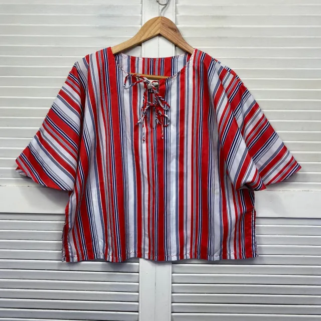 Vintage Top Womens 14 Red White Striped Wide Sleeve Retro 80s Sydney