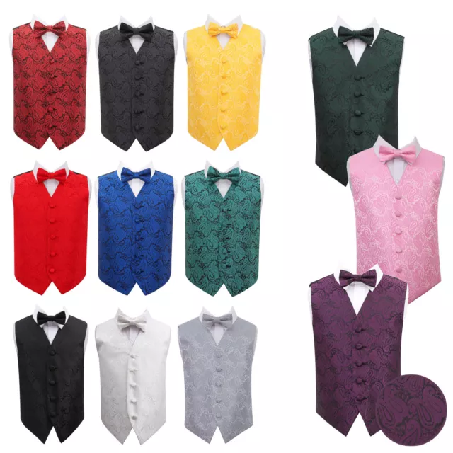 Boys Waistcoat Bow Tie Set Woven Floral Paisley Formal Wedding Suit Vest by DQT