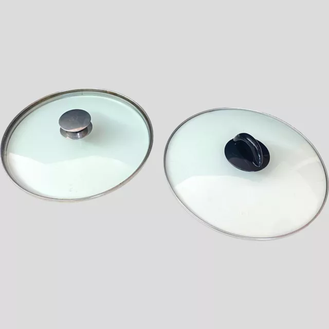 Two Round Glass Replacement Lid Pot  Pans 10 3/8" and 9 1/4"