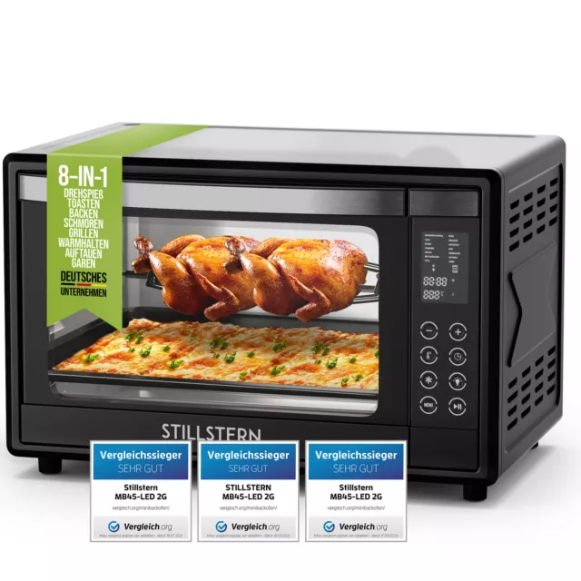 B-Ware Minibackofen mit Umluft 45L LED Display Drehspieß Mini Backofen Pizzaofen