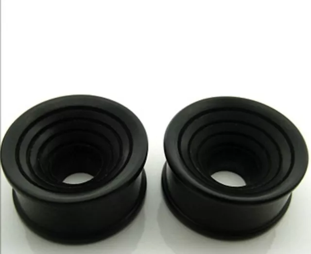 Pair Of 000G 7/16 In Concave W/ Carved Rings Ebony Wood Tunnels