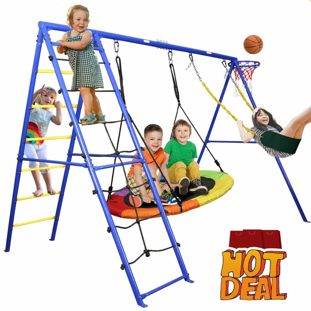 OUTDOOR METAL SWING Set w/2 Swings for Kids Children Playground Fun