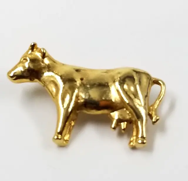 VTG Small Dairy Cow Cattle Gold Tone Lapel Pin Tie Tack Animal Jewelry
