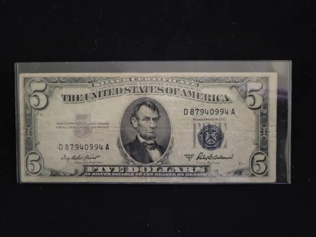 1953 - 5 Dollar Silver Certificate Blue Seal United States Note -