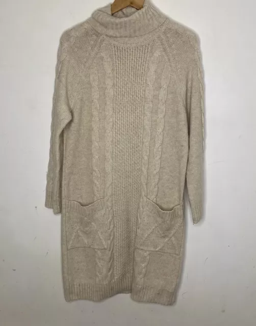 SOMERSET by Alice Temperley cream chunky knit cable jumper dress Size 12 Wool 2