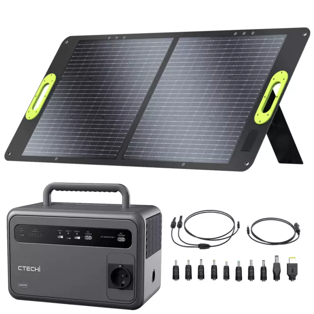 CTECHi Centrale Elettrica Portatile 384Wh/600W LiFePO4 con Pannello Solare 100W