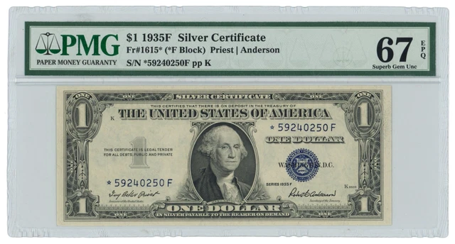 Fr.1615* Series 1935F $1 Silver Certificate PMG 67EPQ (59262)