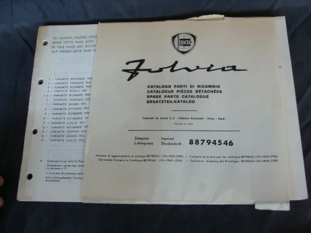 Lancia Fulvia Spare Parts Catalog Update 88794546