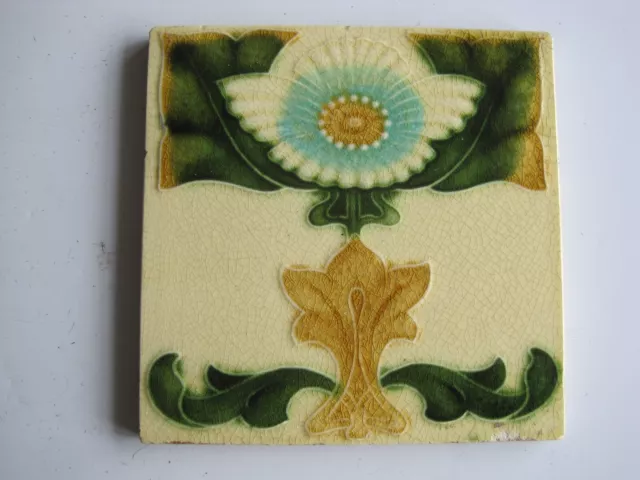 Antique Art Nouveau Moulded & Majolica Glazed Tile - T & R Boote  C1905