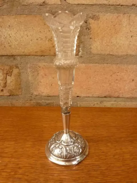 a Nice Antique Hallmarked silver and cut glass Bud Vase