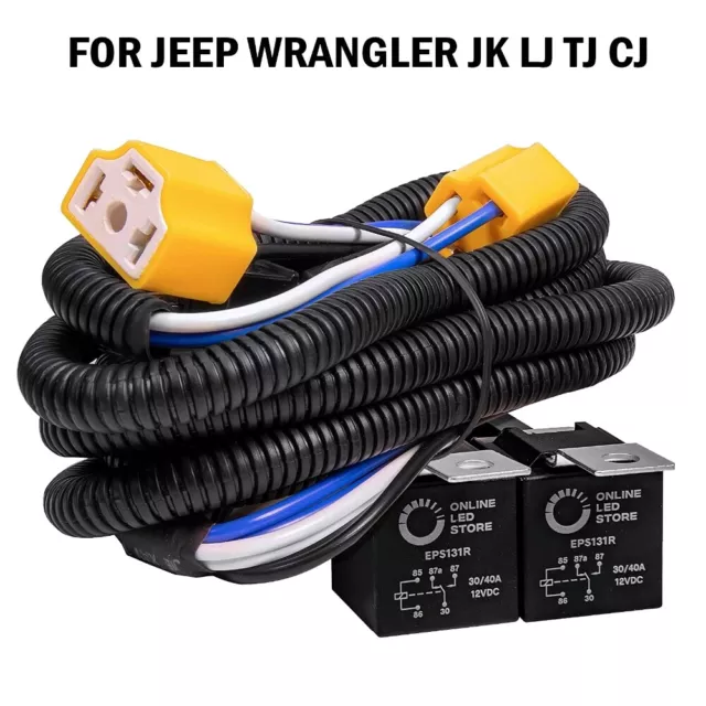 7" LED Headlight Brightness Intensifier Wire Harness for Jeep Wrangler JK TJ CJ