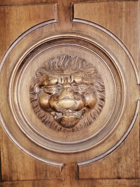 24" Pair French Antique Architectural Lion Demon Gothic Panel Door Solid Oak 2