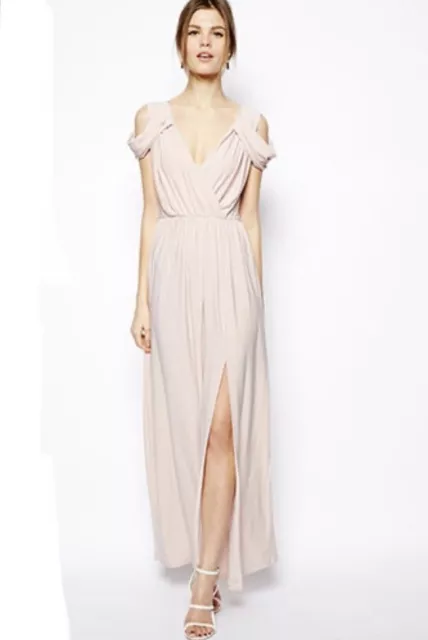 Asos Blush Pink Cold Shoulder Greek Goddess Style Maxi Dress Size 4 (Eu 36 - Uk