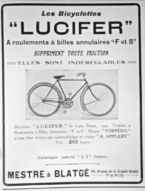 Publicité Vintage 1914 – Bicyclette Lucifer – Original Papier Noir Et Blanc