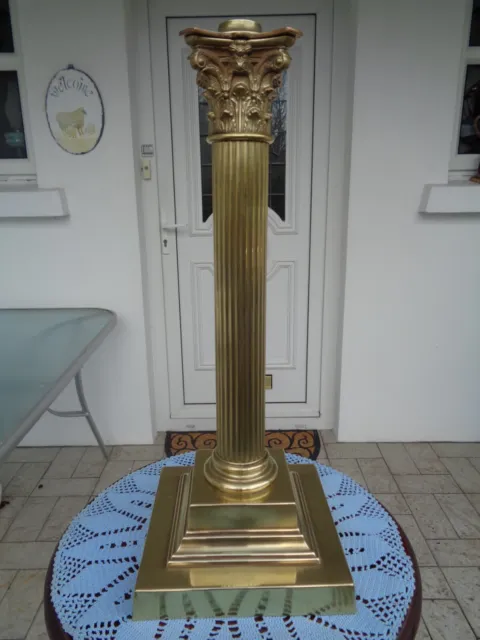 A Very Good Victorian Brass Corinthian Column Oil Lamp Base.