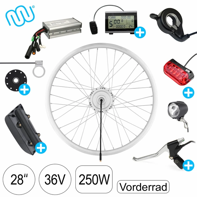 SHIMOST Kit de conversion électrique 26 - Moteur avant 36V 250W - Batterie Li-ion 36V 15.6Ah roue avant, contrôleur intégré, affichage LCD, capteur PAS