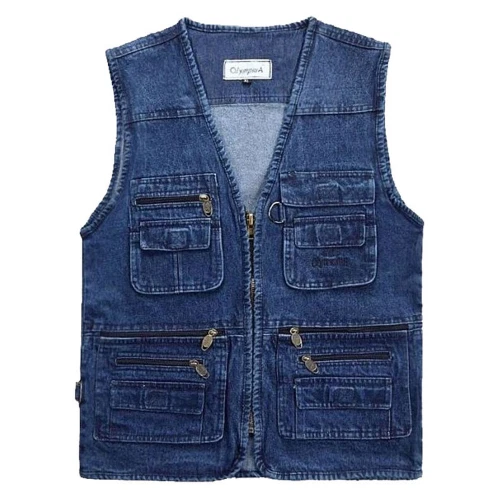 2021 Big Size V-Neck Classic Multi Denim Work Vest Mens Solid Casual Waistcoat