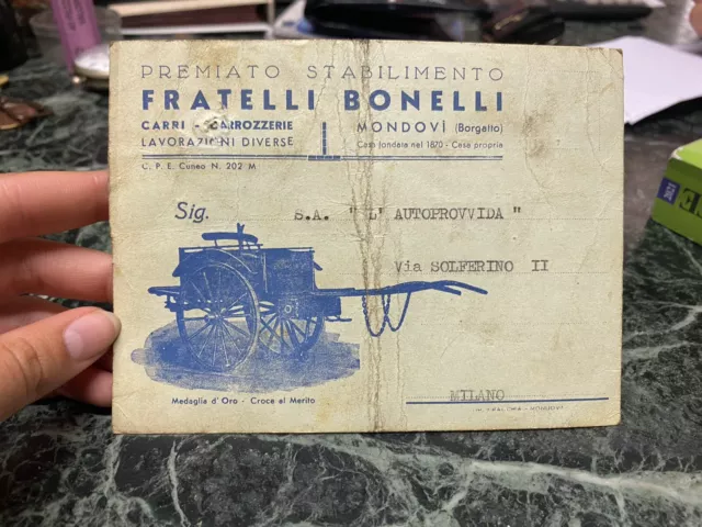 Carte Postale Publicité Frères Bonelli Mondovì Wagons Organismes 1939