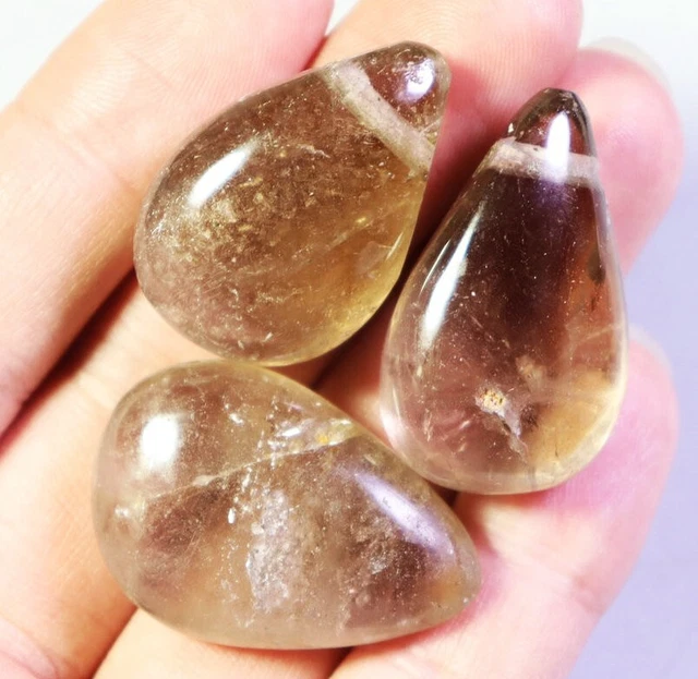 3pcs Natural Smoky Quartz Crystal Polishe Stone Pendant Reiki Madagascar