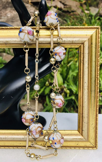 Collier Perles Murano Ancien - Verre Vénitien - Antique/Wedding Cake - Occasion