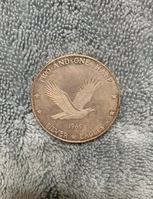 Silver Eagle 1969 raro 2 1/2 oz plata fina 0,999 redondo lavado Walla Walla.