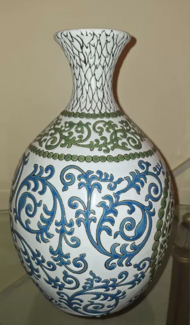 Beautiful Vintage Hand painted Blue and green and white Vase 2