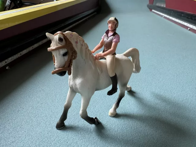 Schleich RETIRED 2013 Arabian Mare W/ Girl Rider Braided Mane Horse Figure Toy