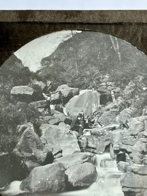 Unusual Man in Top Hat Waterfall Antique Magic Lantern Slide Gothic Photograph