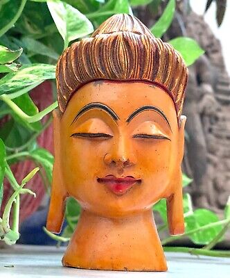 Vintage Buddha head statue hand painted Buddhism statuette meditation figure
