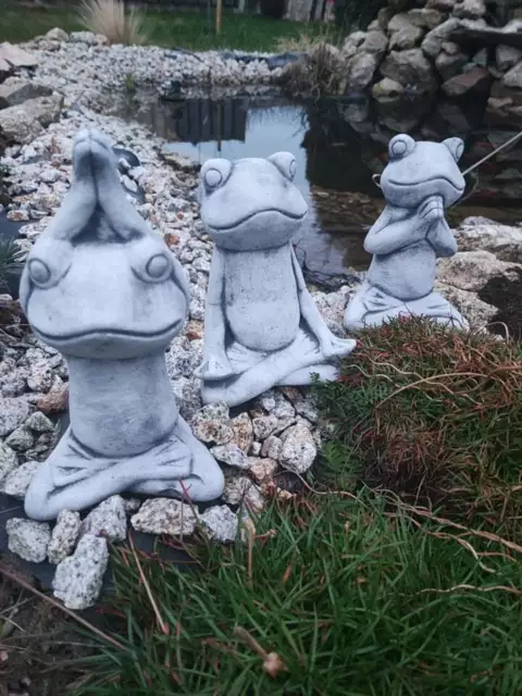 Steinfigur Yoga Frosch Frösche Stein Meditation Gartenfiguren Gartenfigur