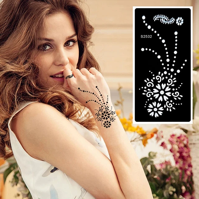 Plantilla hueca autoadhesiva arte corporal color tatuaje plantilla henna tatuaje N @