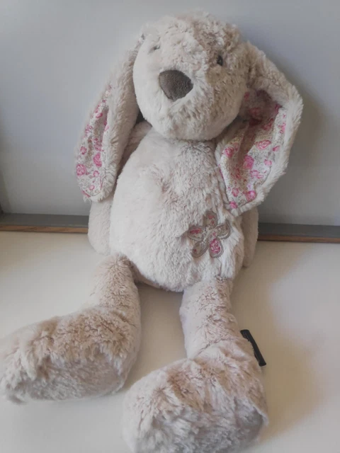 Peluche doudou lapin gris clair écru fleurs grand modèle  Atmosphera état neuf +
