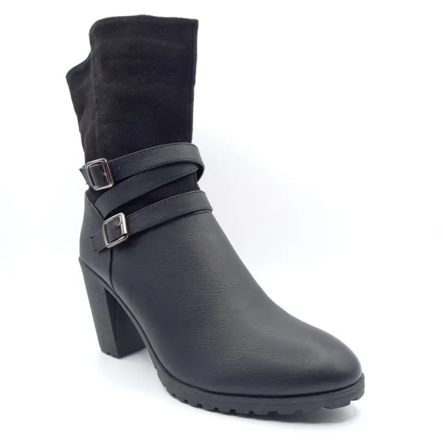 Chaussures Bottines Boots Femme - 36 37 38 39 - Noir Talon Montantes Zip Boucle