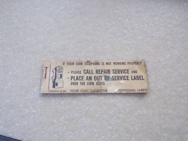 Vintage Coin Pay Telephone Repair Stickers Booklet - 5 Unused Stickers (1962)