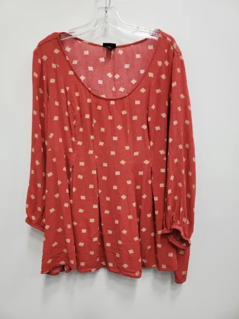 Torrid Womens Fit & Flare Gauze Top Size 3X Red Crinkle Diamond Dots Pleated