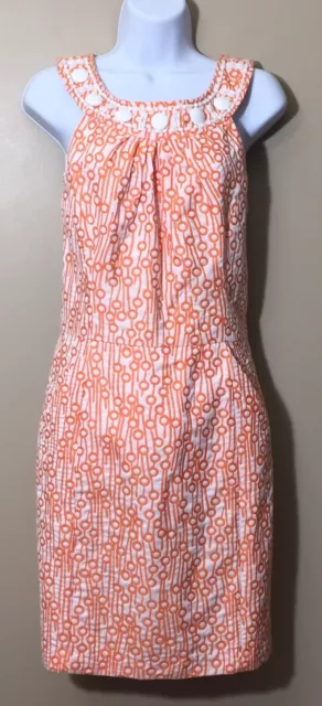 Milly Size 10 Orange And White Sheath Beaded Halter Sleeveless Dress Pockets USA